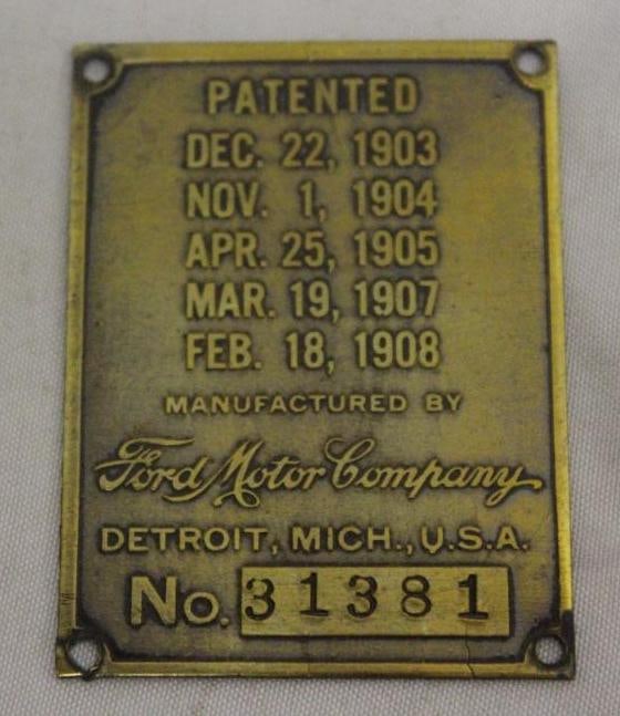 1908-1909 Ford Brass Serial Data Tag (1 of 2)