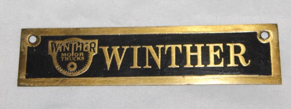 1917-1918 Winther Motor Trucks Brass Nameplate Emblem Badge: 4" x 1"