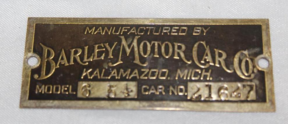 1916-1929 Barley Motor Car Co Roamer Brass Serial Data Tag Emblem (1 of 2)