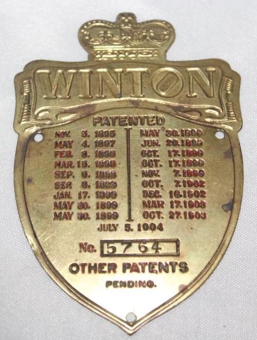 1904-1905 Winton Brass Serial Data Tag (1 of 2)