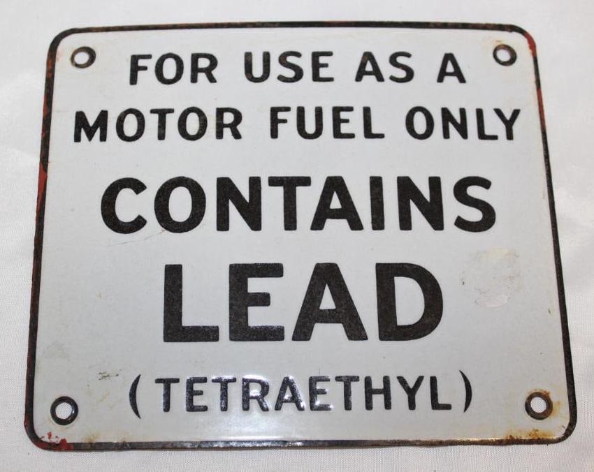 Gas Pump Porcelain Contains Lead Sign (1 of 2)