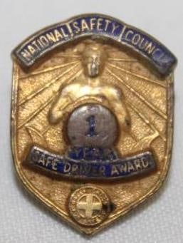 National Safety Council 1 yr. Safe Driver Award Pin Badge: .5" x .75", cloisonne