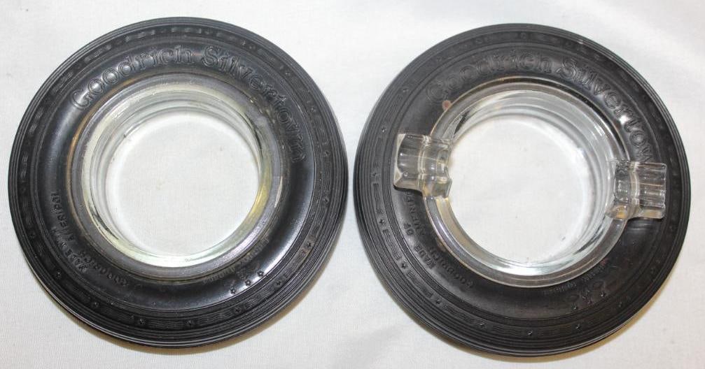 Group of 2 BF Goodrich Advertising Tire Ashtrays: 4.5" diameter each