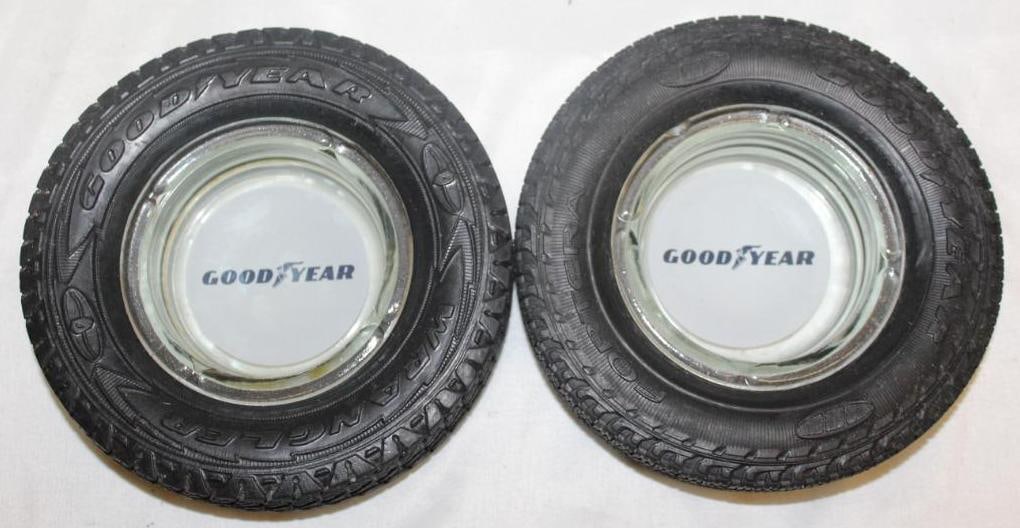 Group of 2 Goodyear Advertising Tire Ashtrays: 6" diameter each