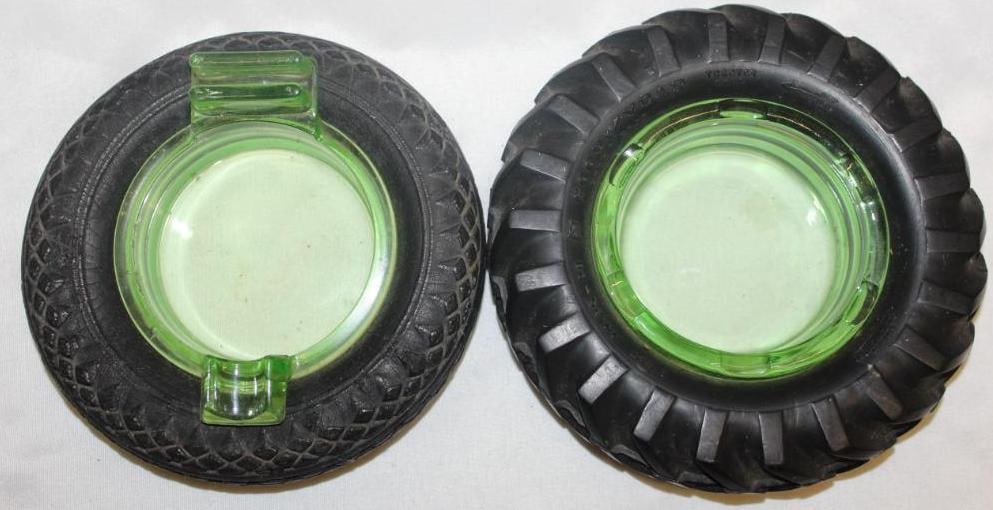Group of 2 Goodyear Advertising Tire Ashtrays w/ Amber Glass (1 of 2)