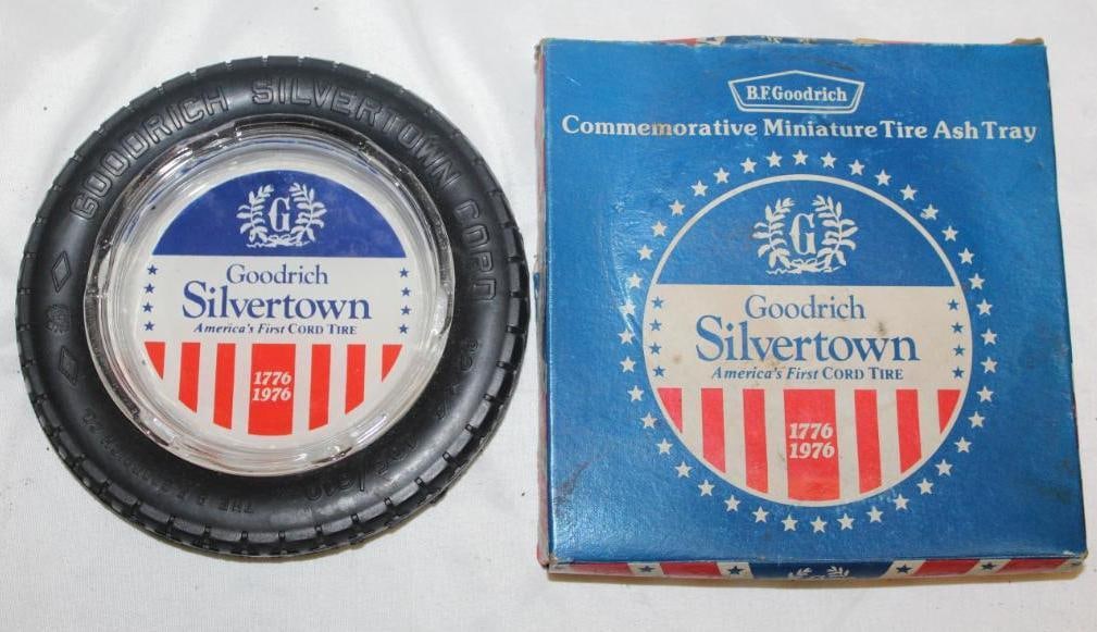 Goodrich Silvertown Bicentennial Advertising Tire Ashtray w/ Box: 6.5" x 6.5" x 1"