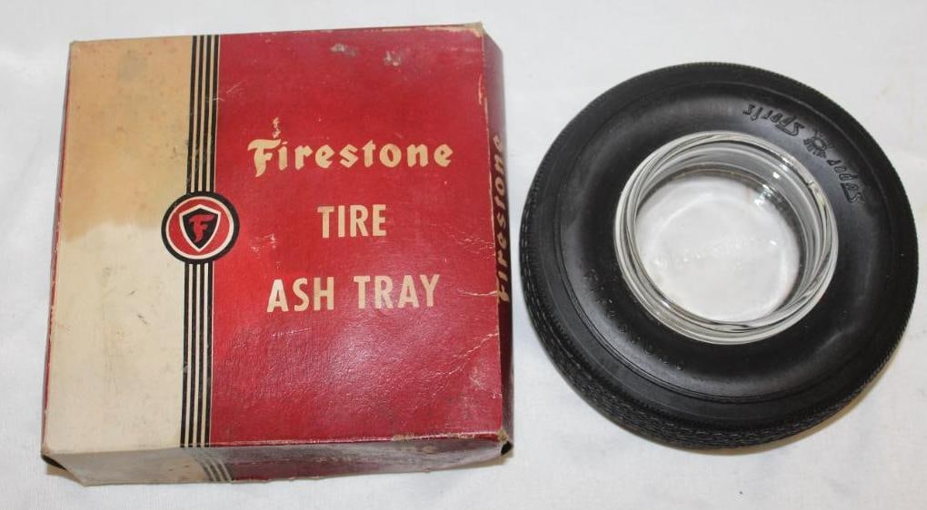Firestone Super Sport Advertising Tire Ashtray w/ Box: 6.5" x 6.5" x 2"