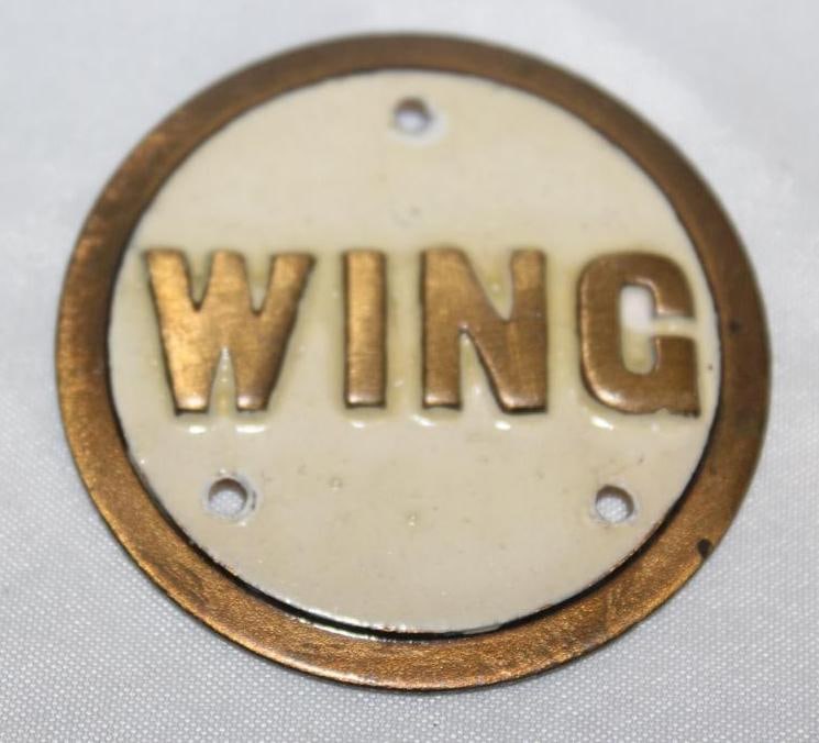 Brass Wing Motor Car Co Radiator Emblem Badge: 2" diameter