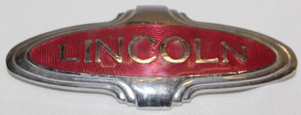 1931-1933 Lincoln Radiator Emblem Badge: 4.5" x 1.75", cloisonne
