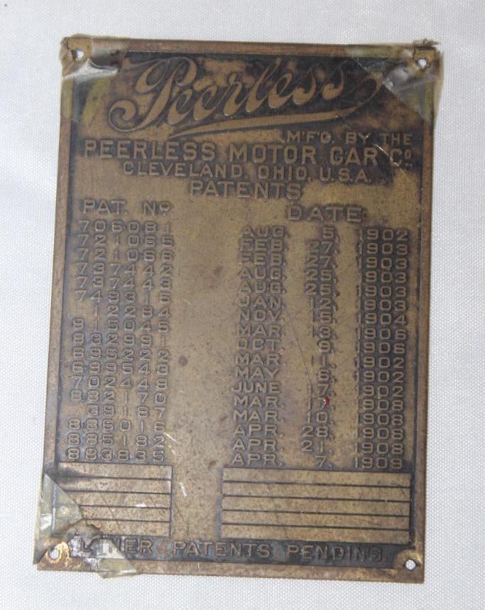 Brass Peerless Motor Car Co Serial Data Tag (1 of 2)