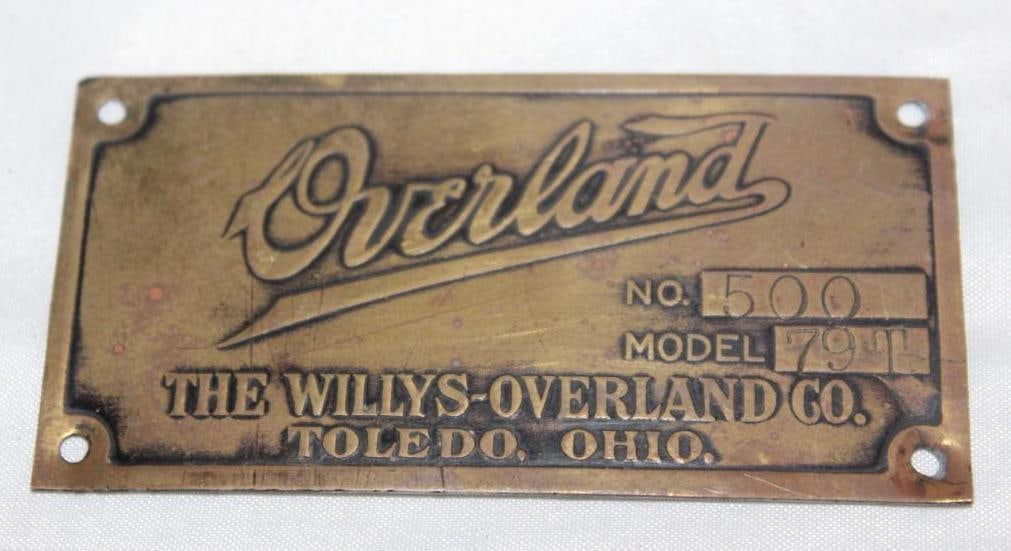 1909-1915 Willys Overland Brass Serial Data Tag Emblem (1 of 2)