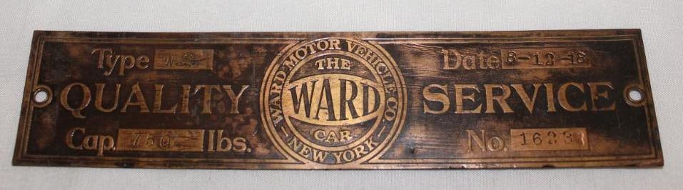 1918 Ward Motor Vehicle Co Brass Serial Data Tag (1 of 2)