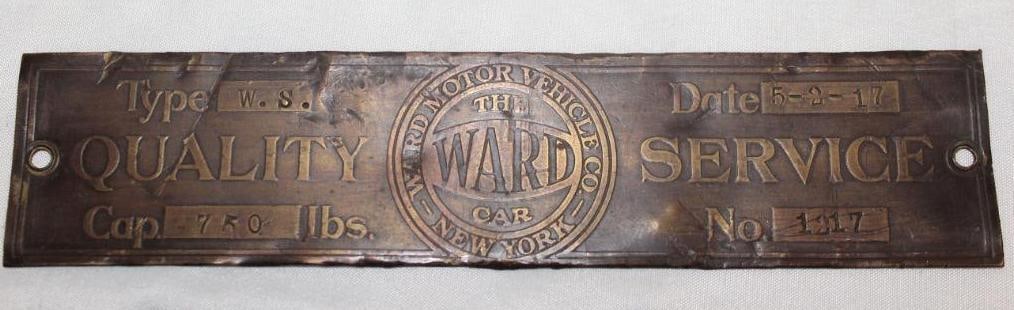 1917 Ward Motor Vehicle Co Brass Serial Data Tag (1 of 2)