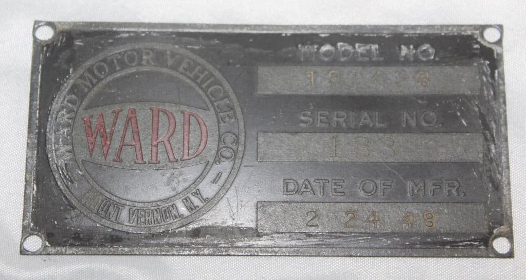 Ward Motor Vehicle Co Serial Data Tag (1 of 2)