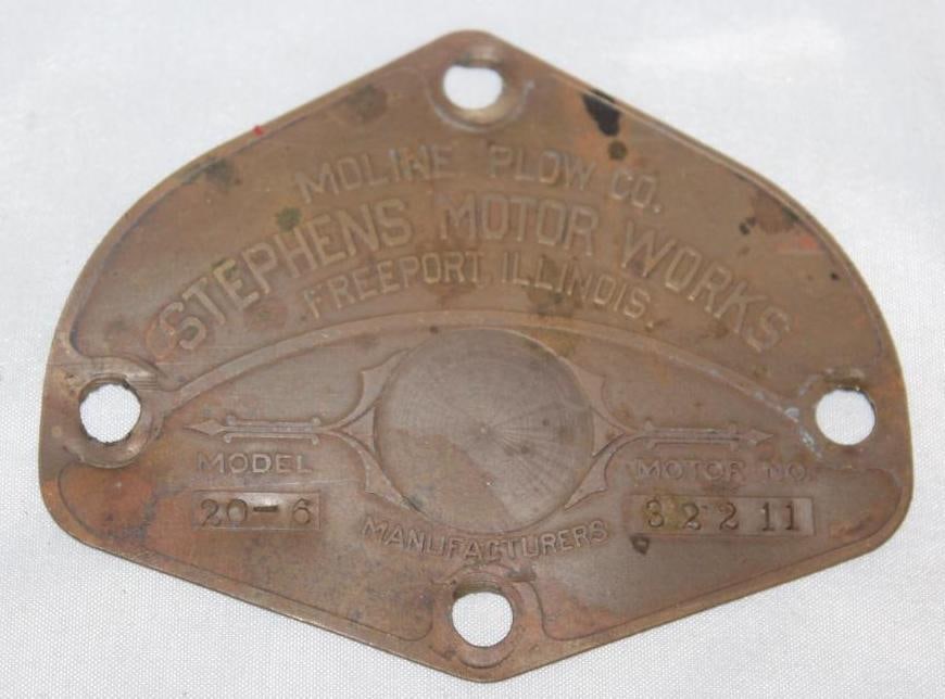 1916-1922 Stevens Motor Works Moline Plow Serial Data Tag: 3.5" x 4.25"
