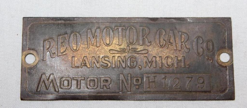 Early Brass Reo Motor Car Co Serial Data Tag Emblem (1 of 2)