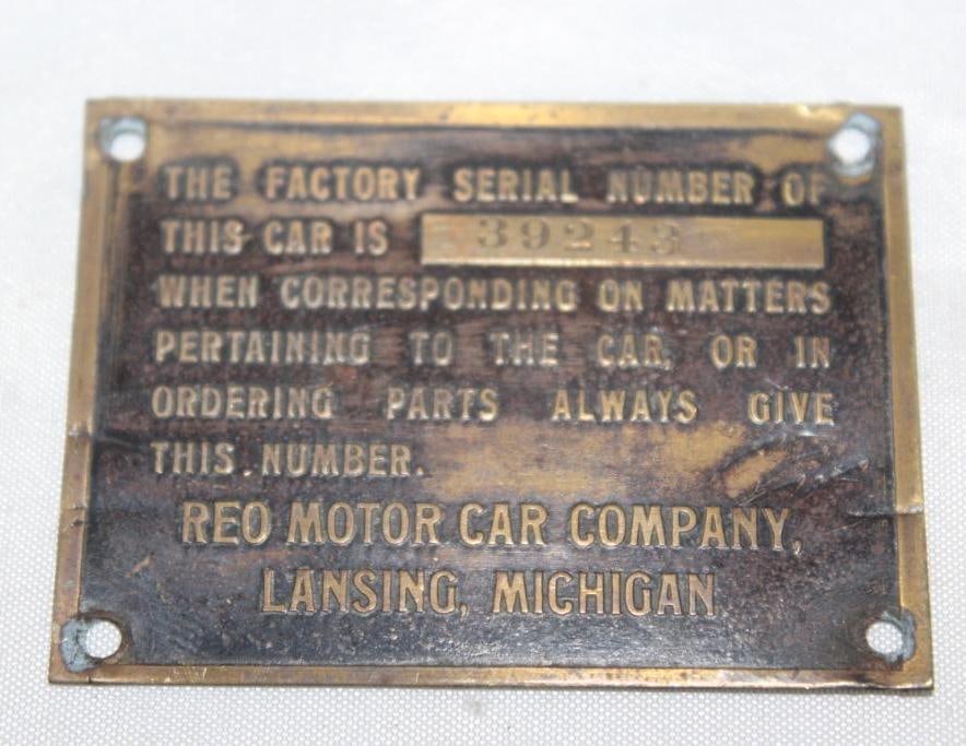 Brass Reo Motor Car Co Serial Data Tag (1 of 4)