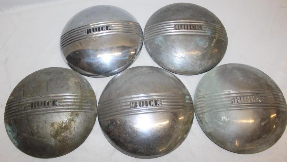 Group of 5 1936 Buick Dog Dish Hubcaps: 9.5" Diameter