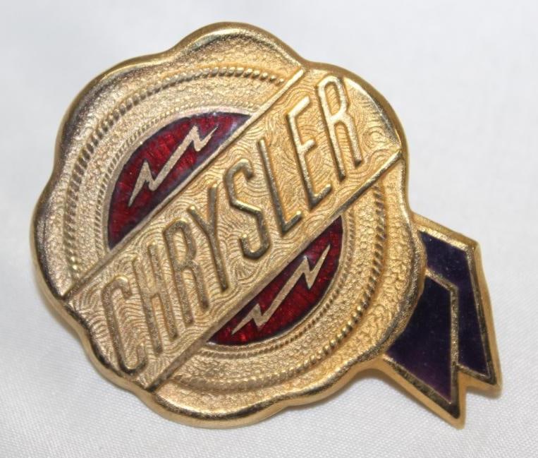 1924-1926 Chrysler Radiator Emblem Badge: 2.5" x 2", cloisonne, this original emblem has been professionally restored