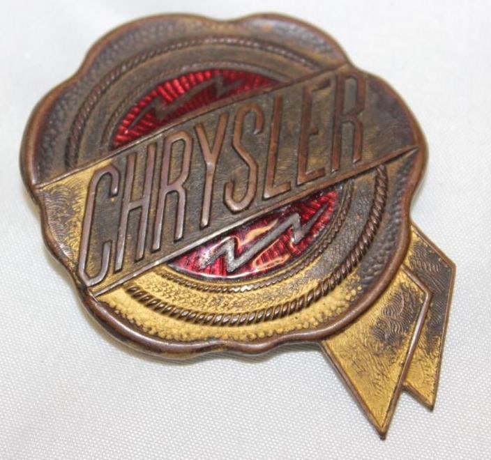 1926-1927 Chrysler Radiator Emblem Badge: 2.5" x 2", cloisonne
