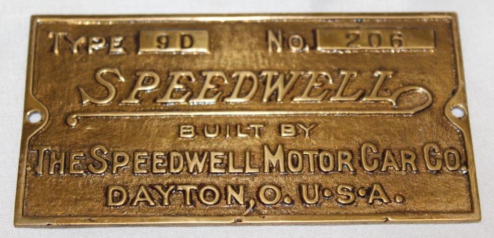 1908 Brass Speedwell Motor Car Co Data Tag Emblem (1 of 2)