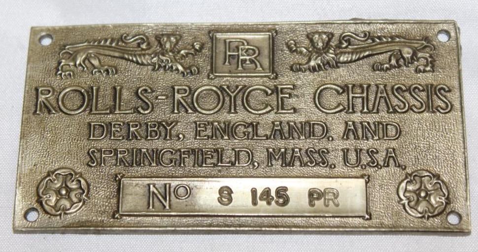 1930 Rolls Royce Phantom I Serial Data Tag Emblem (1 of 3)