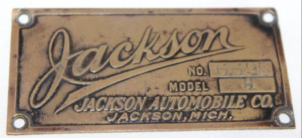 1910's Brass Jackson Automobile Co Brass Data Tag Emblem (1 of 2)
