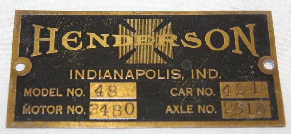 1912-1914 Henderson Motor Car Co Brass Data Tag Emblem (1 of 2)