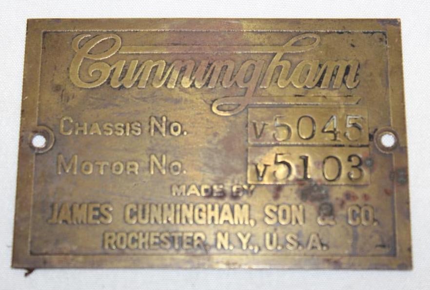 1910's Cunningham Motor Car Co Brass Data Tag Emblem (1 of 2)