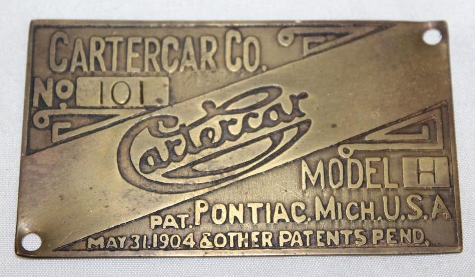 1907 Cartercar Co Brass Data Tag Emblem (1 of 2)