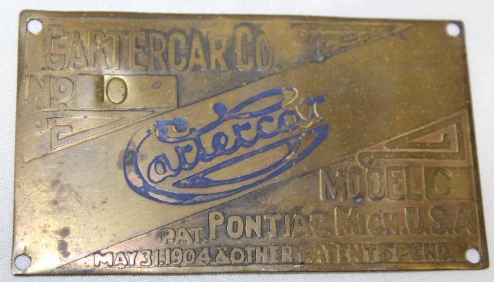 1907 Cartercar Motor Car Co Brass Data Tag Emblem (1 of 2)