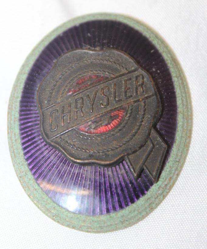 1927-1928 Chrysler Radiator Emblem Badge: 2" x 1.75", cloisonne