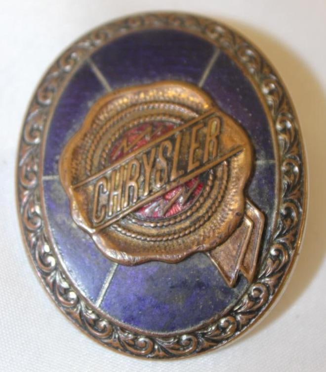 1930-1931 Chrysler Radiator Emblem Badge: 1.75" x 2", cloisonne
