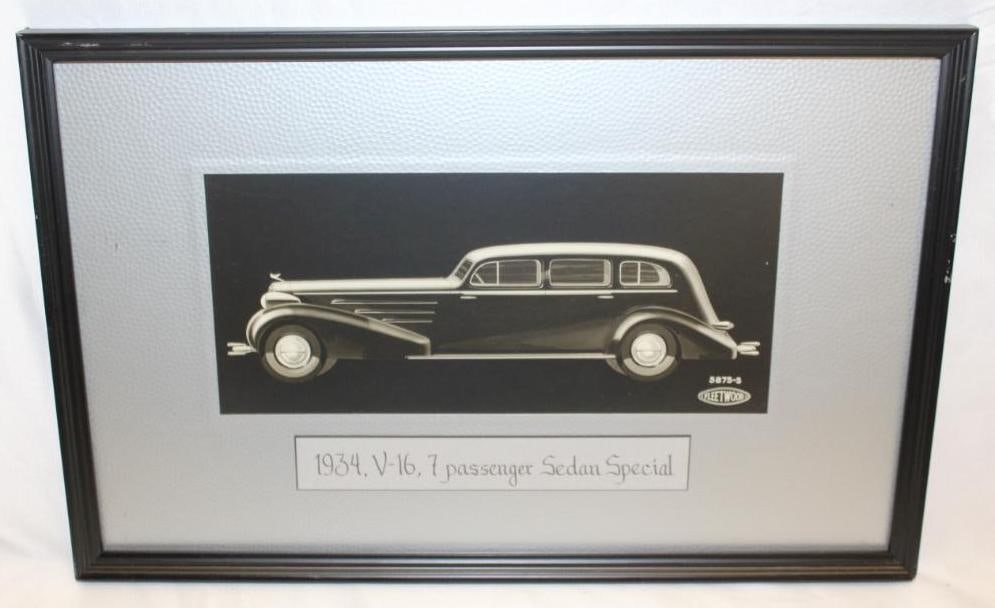 1934 Cadillac V-16 Fleetwood Coachwork Artwork 7 Passenger Sedan Special: 19.5" x 13"; Framed