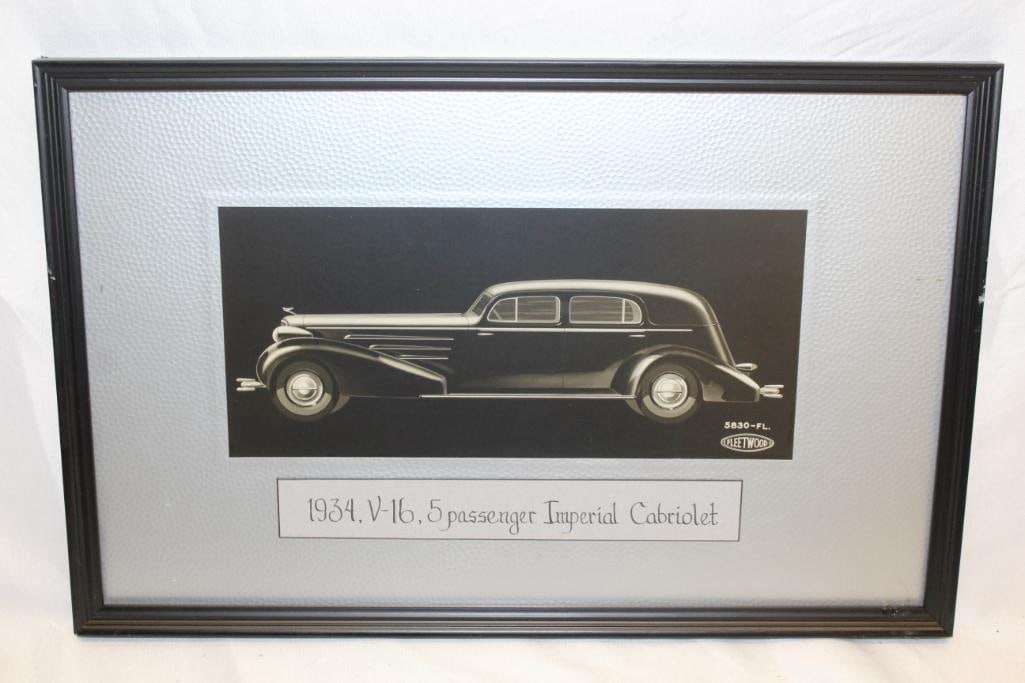 1934 Cadillac V-16 Fleetwood Coachwork Artwork 5-Passenger Imperial Cabriolet: 19.5" x 13"; Framed
