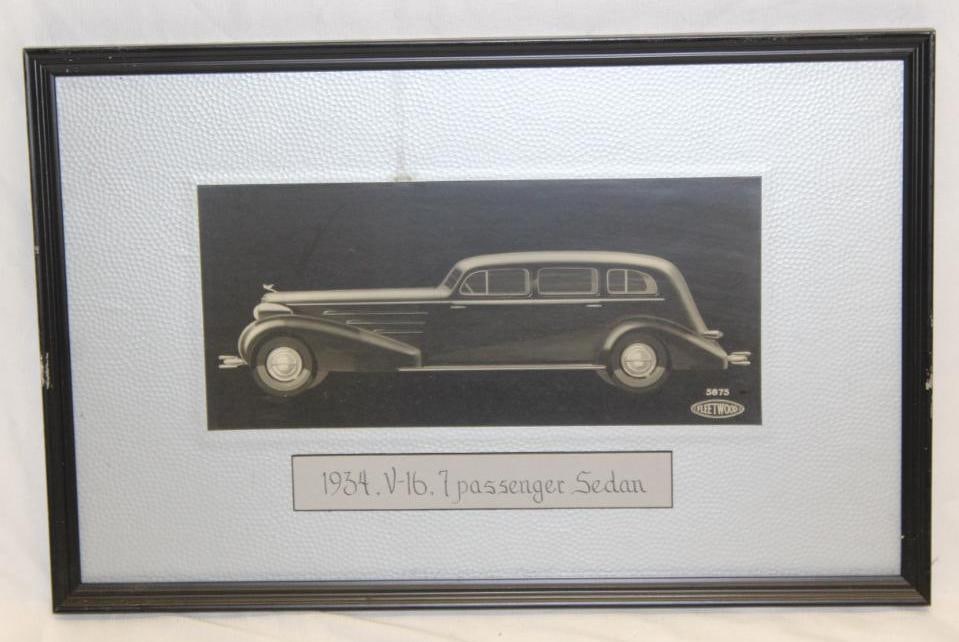 1934 Cadillac V-16 Fleetwood Coachwork Artwork 7-Passenger Sedan: 19.5" x 13"; Framed