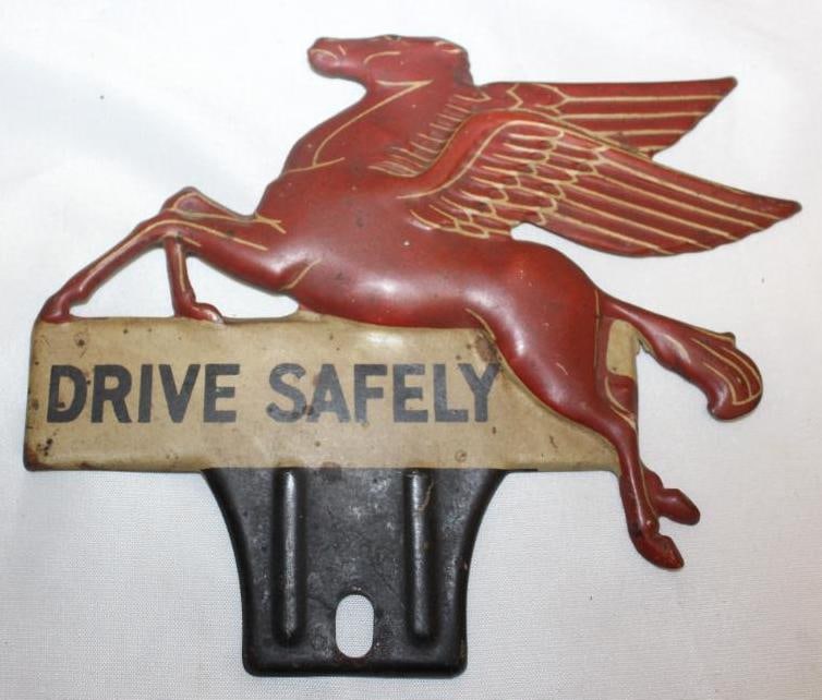 Mobil Pegasus Drive Safely Advertising License Plate Topper (1 of 2)