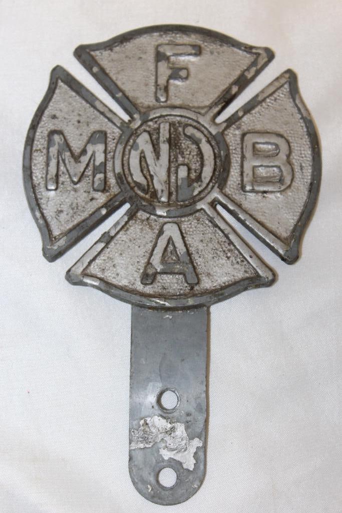NJ Fireman's FMBA Advertising License Plate Topper: 4" x 6.5"
