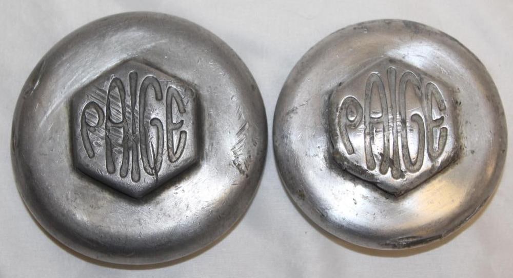 Group of 2 1920's Paige Automobile Threaded Hubcaps: 4" diameter, 4.5" diameter