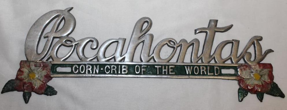 Pocahontas Advertising License Plate Topper "Corn Crib of America": 14.5" x 5"