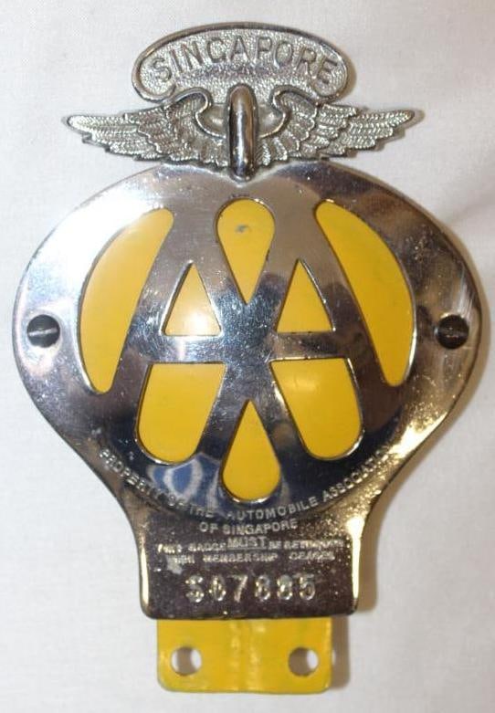 AA Automobile Association Singapore Advertising License Plate Topper: 3.75" x 5.5"