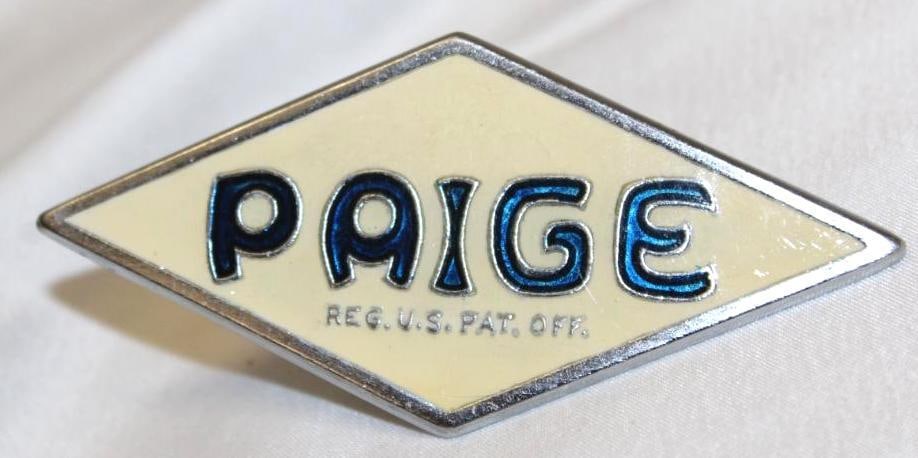 1919-1927 Paige Radiator Emblem Badge: 4" x 1.75", cloisonne, this is a high quality reproduction emblem