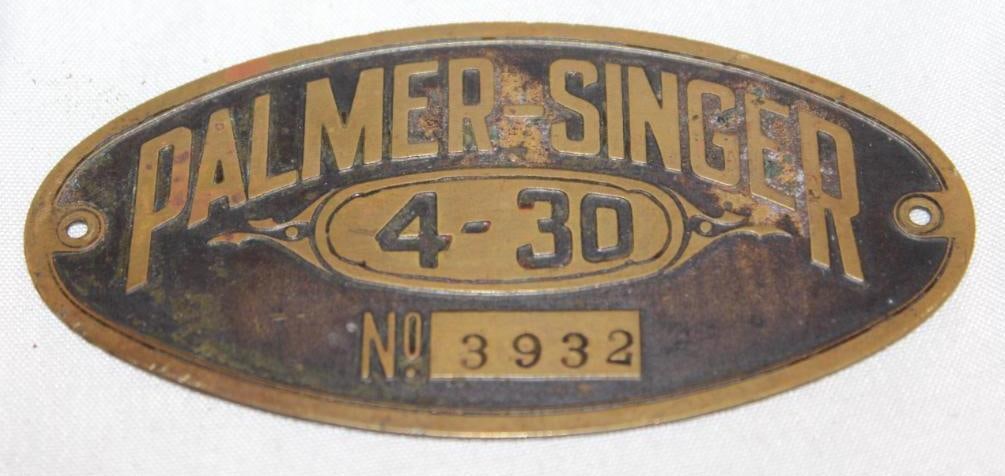 1908-1914 Brass Palmer Singer Data Tag Emblem (1 of 2)