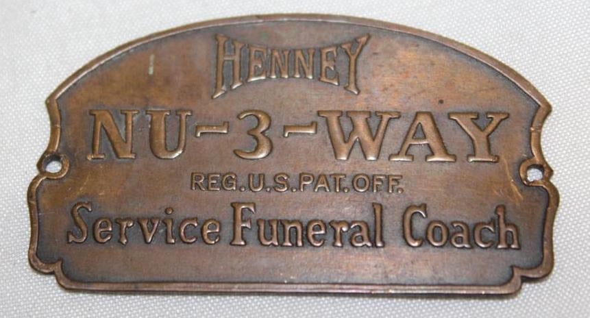 1927 Henney Funeral Coach Brass Emblem Badge: 2.25" x 1.25"