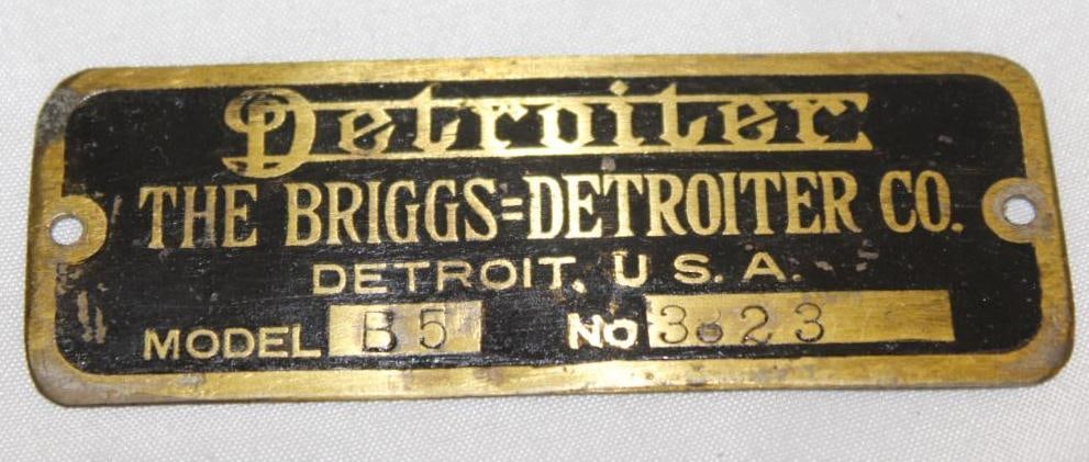 1912-1915 Briggs Detroiter Brass Data Tag Emblem (1 of 2)