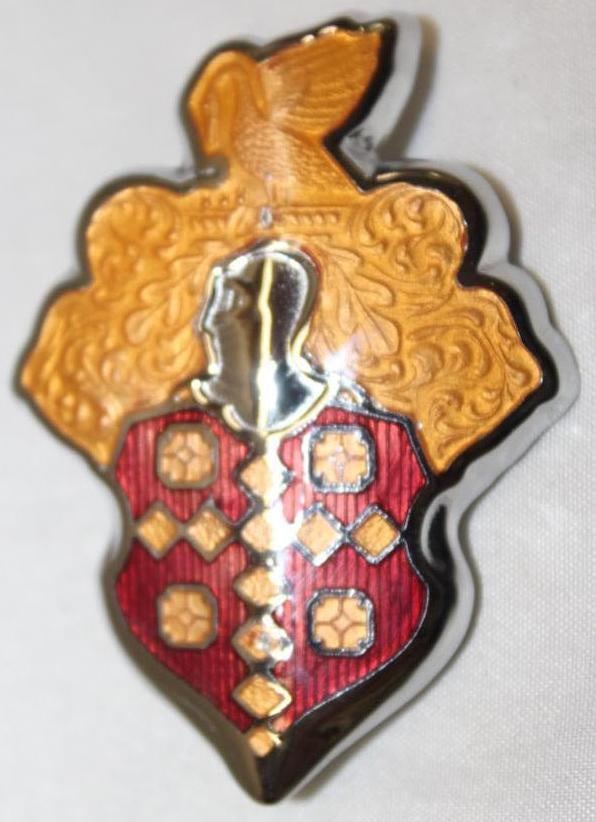 1948-1950 Packard Motor Car Co Radiator Emblem Badge: 2.5" x 2", cloisonne, this original emblem has been professionally restored