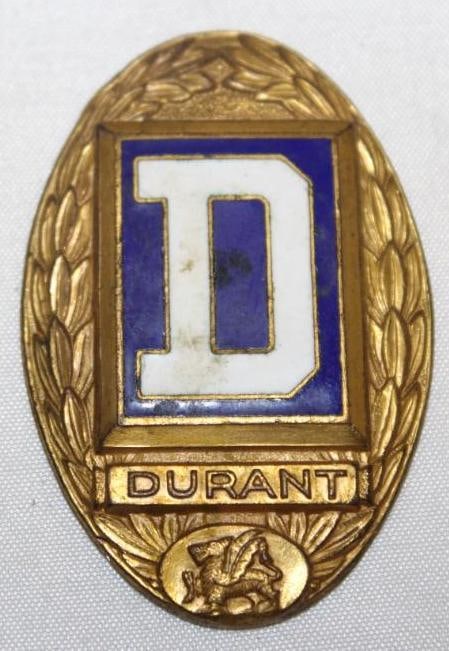 1929 Durant Motor Car Co Radiator Emblem Badge: 2.25" x 1.5", cloisonne