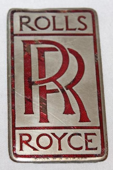 1925-1927 Rolls Royce Radiator Emblem Badge: 2.75" x 1.5", cloisonne