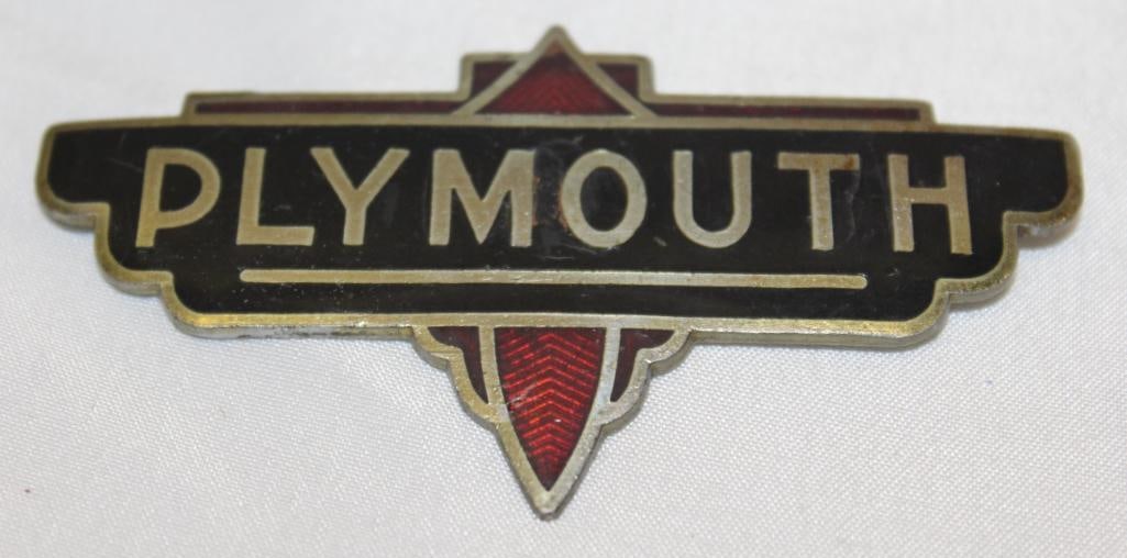 1930's Chrysler Plymouth Radiator Emblem Badge: 3.5" x 1.75", cloisonne
