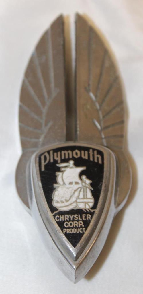 1934-1936 Chrysler Plymouth Radiator Emblem Badge: 4.75" x 2", cloisonne